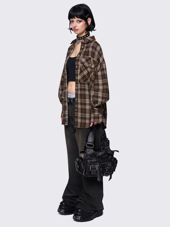 Harper Brown Plaid Shirt Women Minga London Tops and TShirts