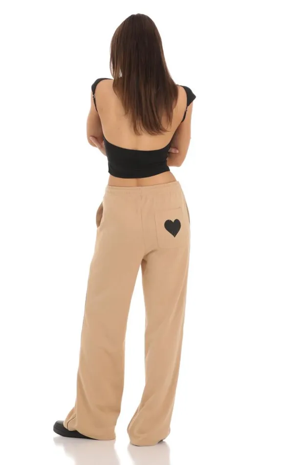 Heart Pocket Sweatpants Tan Women LUCY IN THE SKY Loungewear