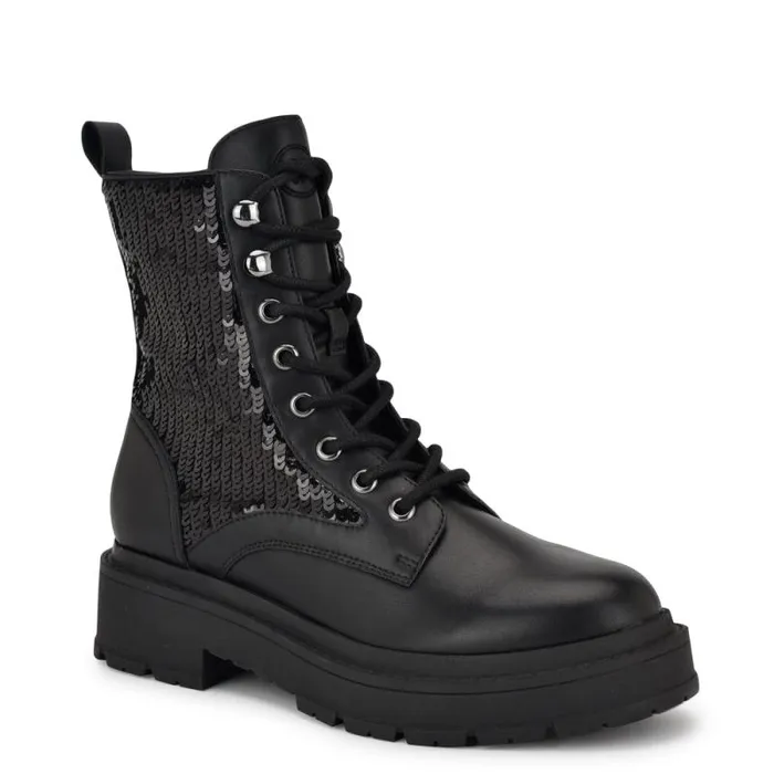 Hediy Combat Booties Blackblack Sequin Women Nine West Boots and Booties