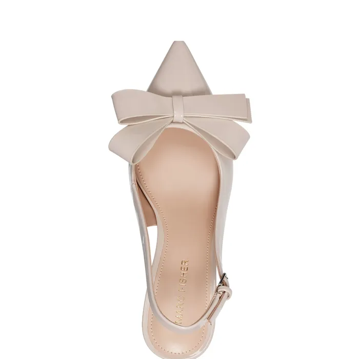 Heels and Pumps Marc Fisher Women Allon Bow Slingback Pump Light Natural Patent