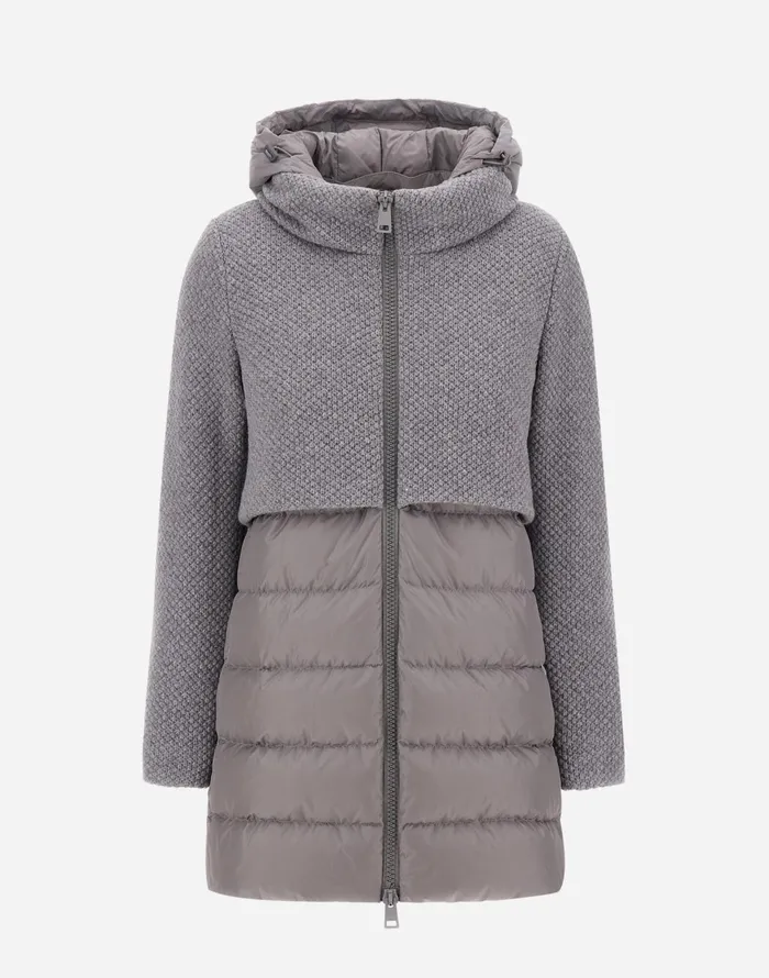 Herno ASHAPE JACKET IN REVIVAL AND NYLON CHAMONIX Grey Women Long Down Jackets