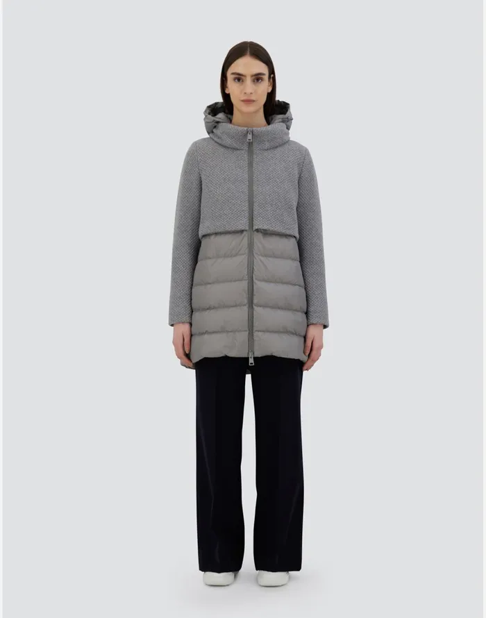Herno ASHAPE JACKET IN REVIVAL AND NYLON CHAMONIX Grey Women Long Down Jackets