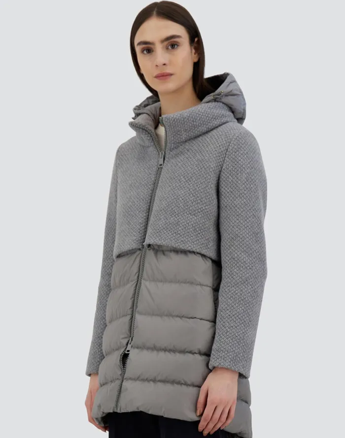 Herno ASHAPE JACKET IN REVIVAL AND NYLON CHAMONIX Grey Women Long Down Jackets