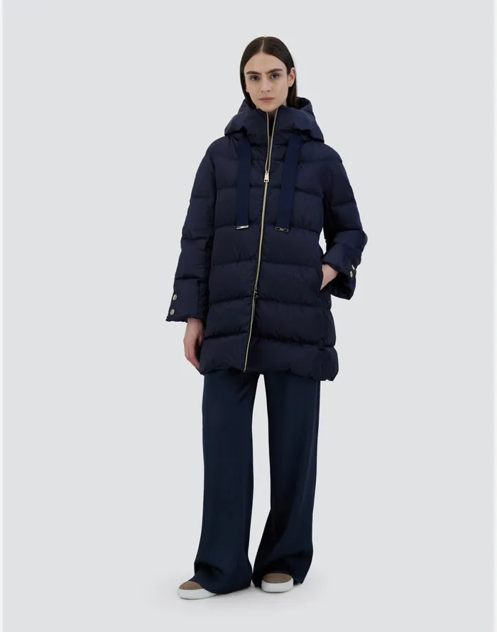 Herno ASHAPE JACKET IN SATIN New Blue Women Long Down Jackets