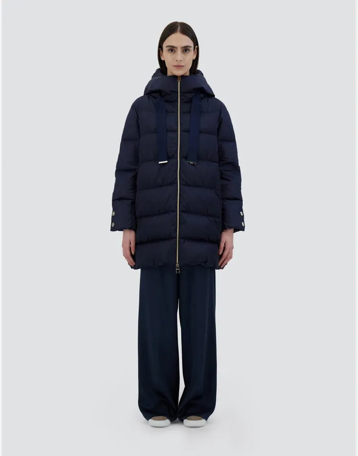 Herno ASHAPE JACKET IN SATIN New Blue Women Long Down Jackets
