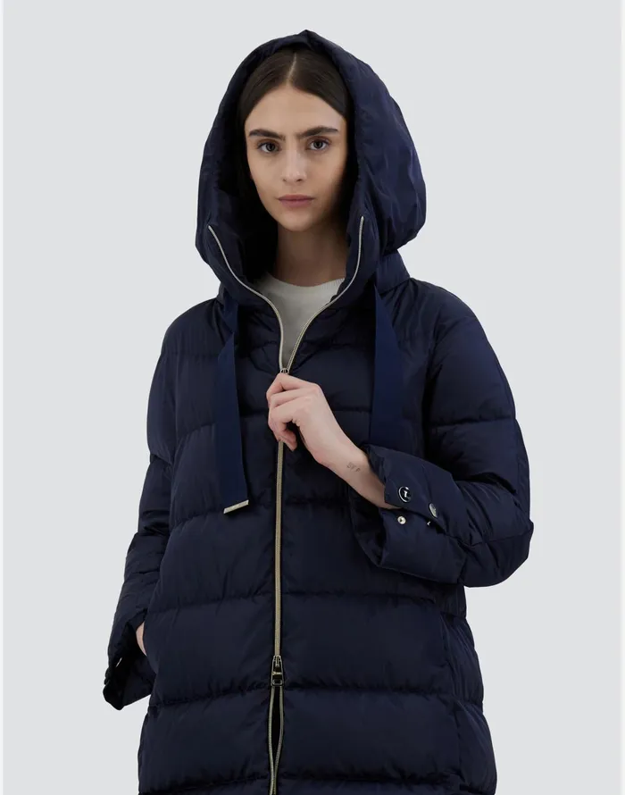 Herno ASHAPE JACKET IN SATIN New Blue Women Long Down Jackets