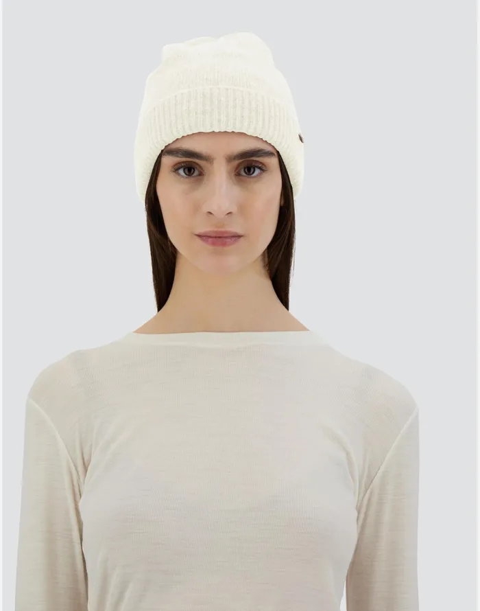 Herno BEANIE IN PLAINALPACA WOOL Cream Women Hats