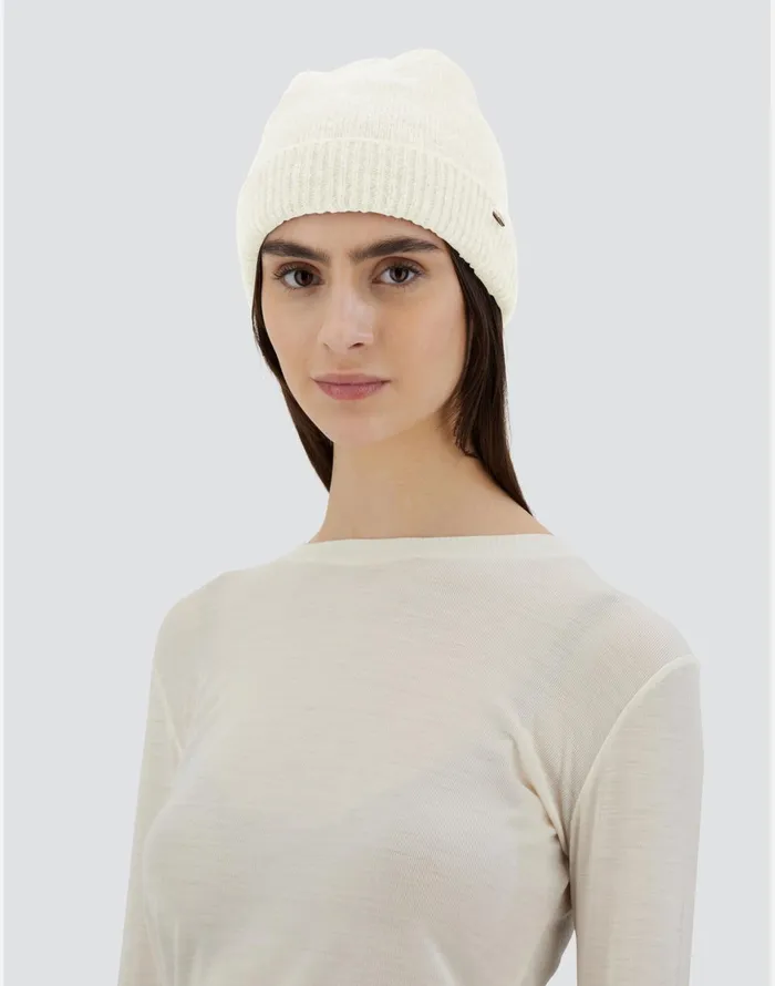 Herno BEANIE IN PLAINALPACA WOOL Cream Women Hats