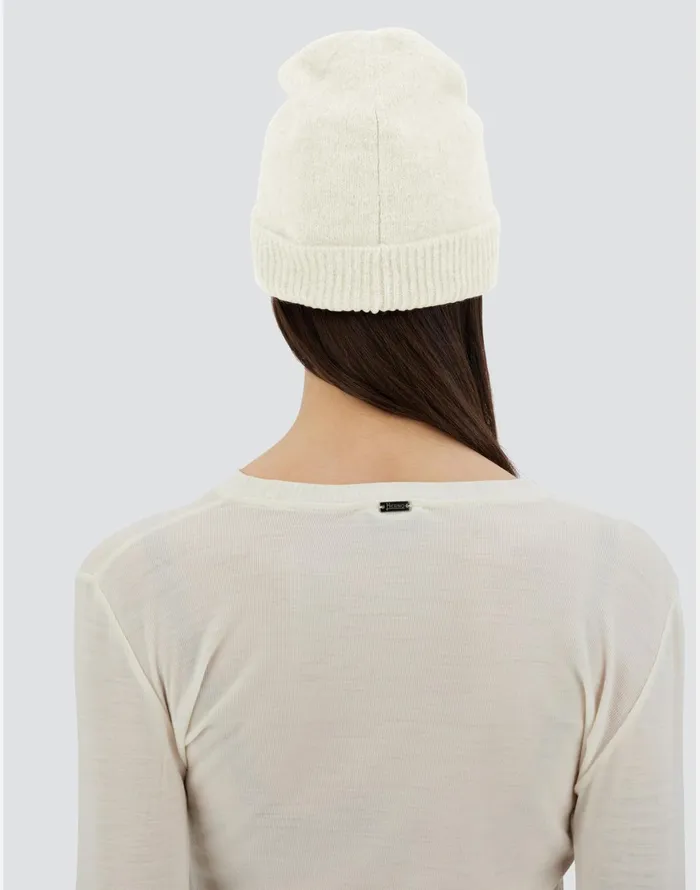 Herno BEANIE IN PLAINALPACA WOOL Cream Women Hats