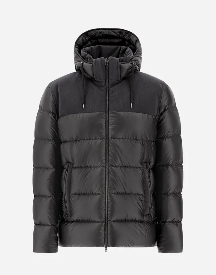 Herno BOMBER JACKET IN NYLON ULTRALIGHT AND LINEN VELVET Dark Grey Men Bomber