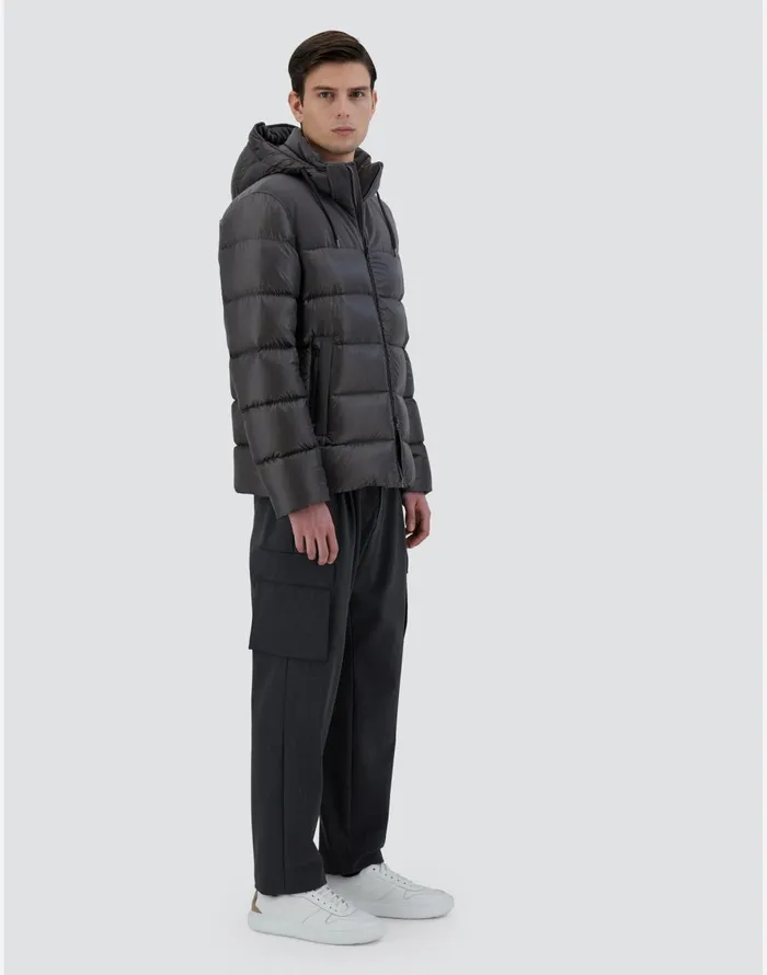 Herno BOMBER JACKET IN NYLON ULTRALIGHT AND LINEN VELVET Dark Grey Men Bomber