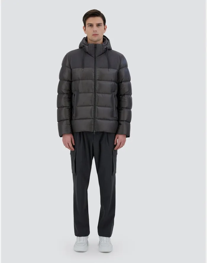 Herno BOMBER JACKET IN NYLON ULTRALIGHT AND LINEN VELVET Dark Grey Men Bomber