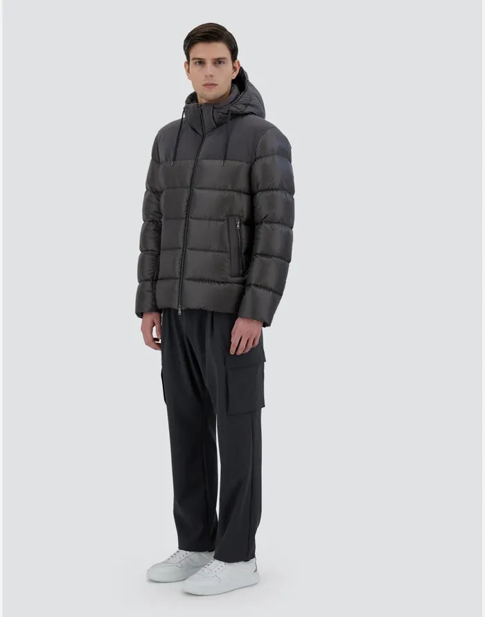 Herno BOMBER JACKET IN NYLON ULTRALIGHT AND LINEN VELVET Dark Grey Men Bomber