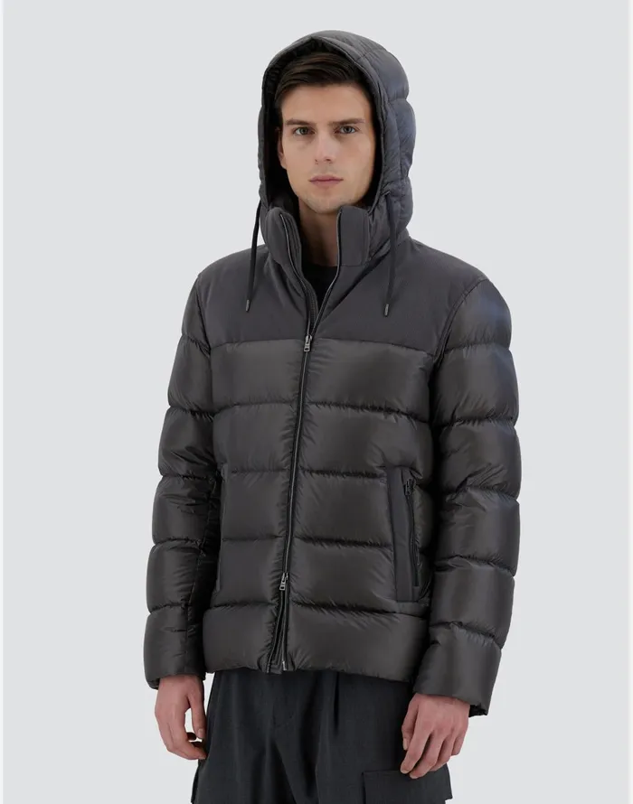 Herno BOMBER JACKET IN NYLON ULTRALIGHT AND LINEN VELVET Dark Grey Men Bomber