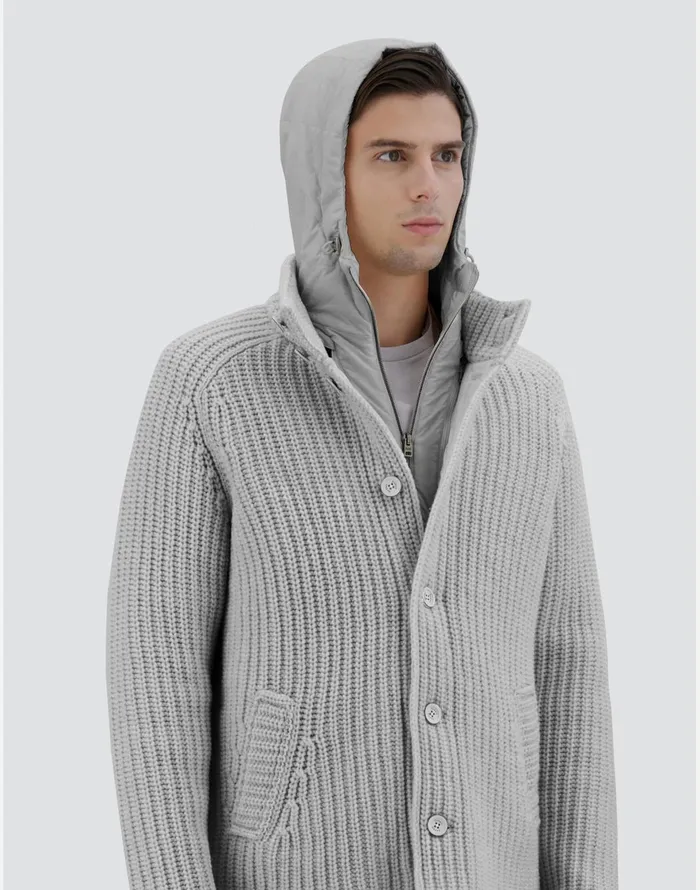 Herno CARDIGAN IN INFINITY WOOL AND ECOAGE Putty Men Knitwear