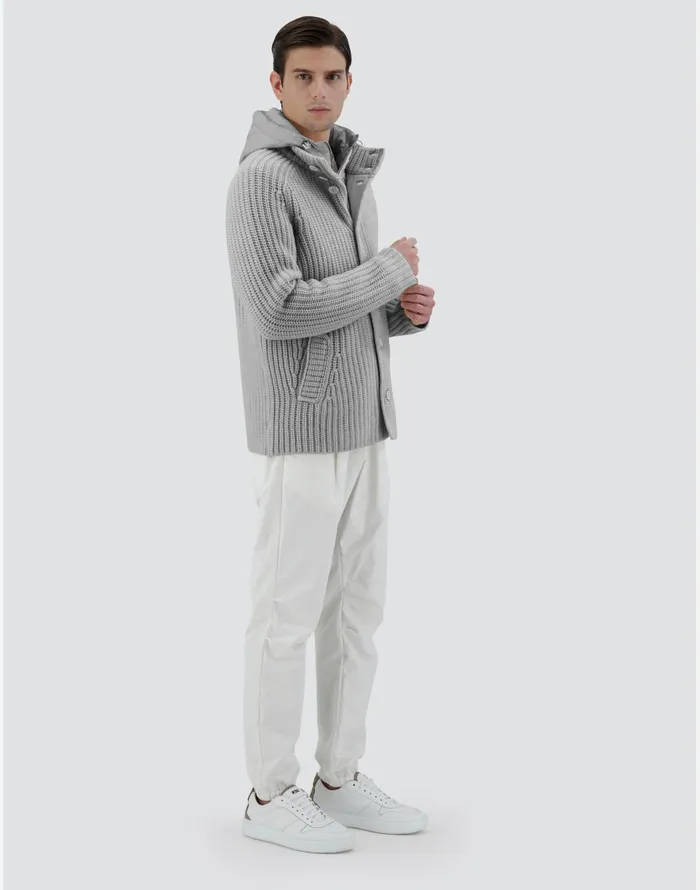 Herno CARDIGAN IN INFINITY WOOL AND ECOAGE Putty Men Knitwear