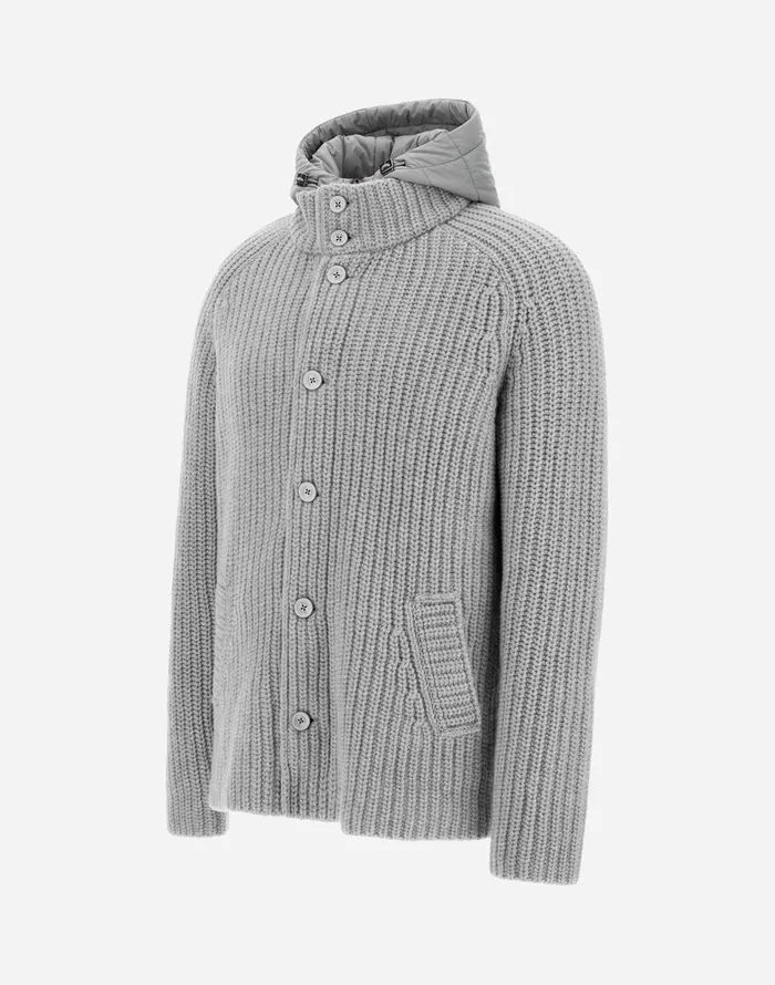 Herno CARDIGAN IN INFINITY WOOL AND ECOAGE Putty Men Knitwear