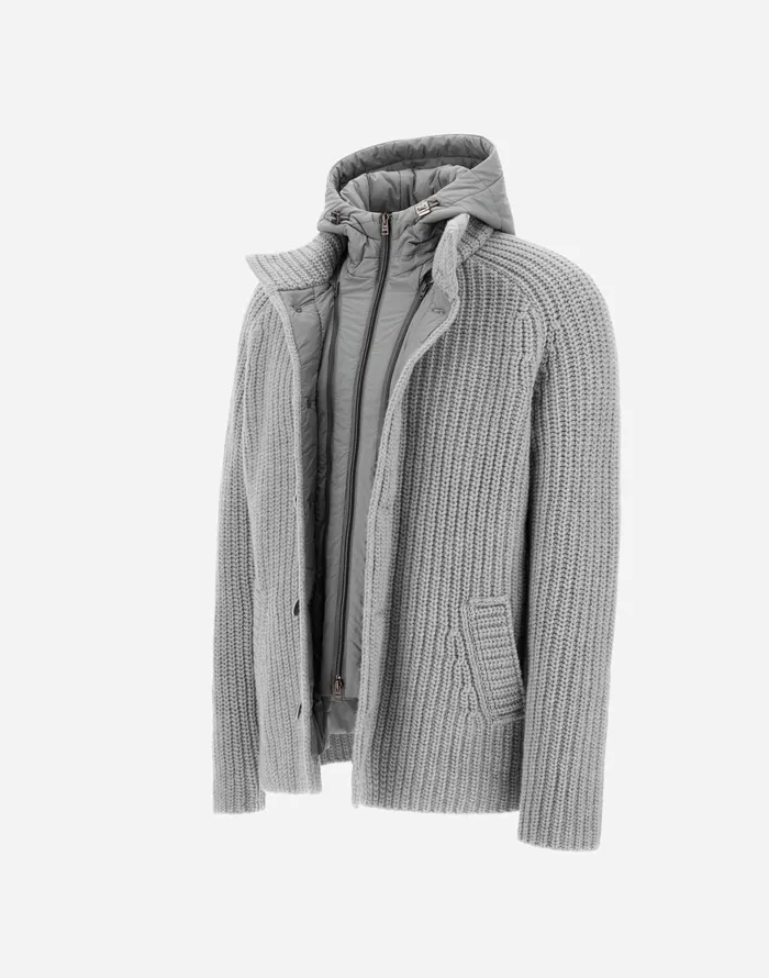 Herno CARDIGAN IN INFINITY WOOL AND ECOAGE Putty Men Knitwear