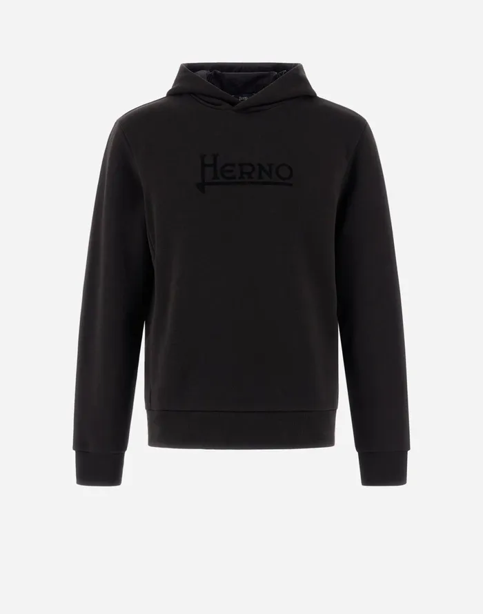Herno HOODIE IN HEAVY COTTON SWEATER Black Men Sweaters and Cardigan