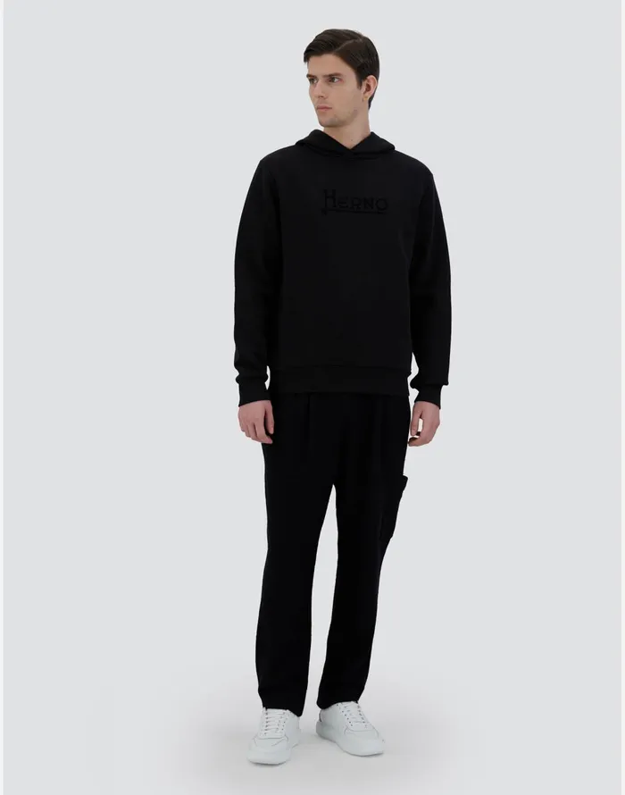 Herno HOODIE IN HEAVY COTTON SWEATER Black Men Sweaters and Cardigan