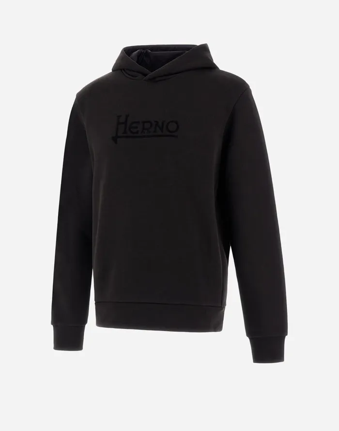 Herno HOODIE IN HEAVY COTTON SWEATER Black Men Sweaters and Cardigan