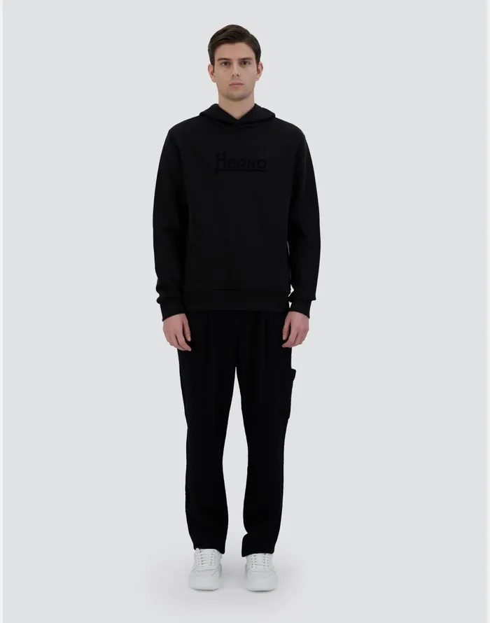 Herno HOODIE IN HEAVY COTTON SWEATER Black Men Sweaters and Cardigan
