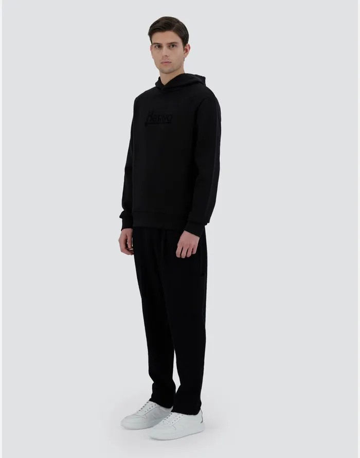 Herno HOODIE IN HEAVY COTTON SWEATER Black Men Sweaters and Cardigan