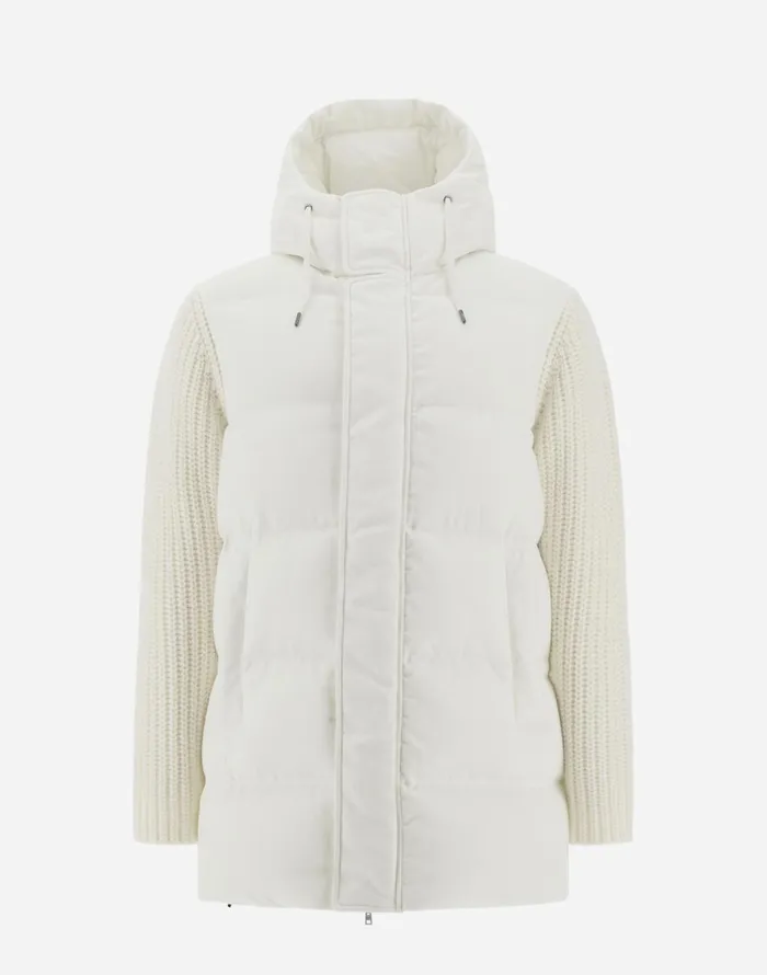 Herno JACKET IN CASHMERE SILK AND KNIT Ivory Men Long Down Jackets