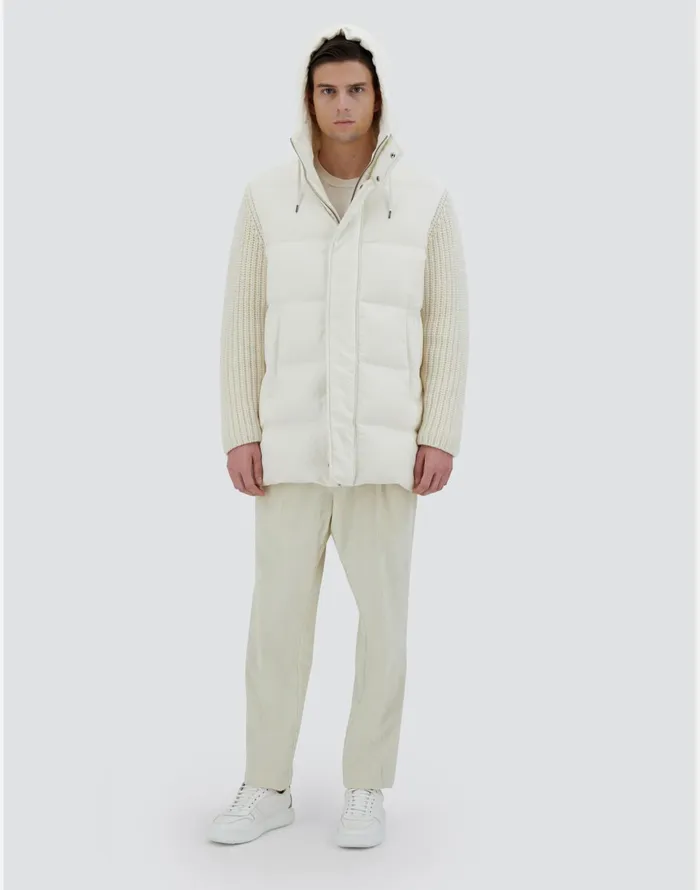 Herno JACKET IN CASHMERE SILK AND KNIT Ivory Men Long Down Jackets