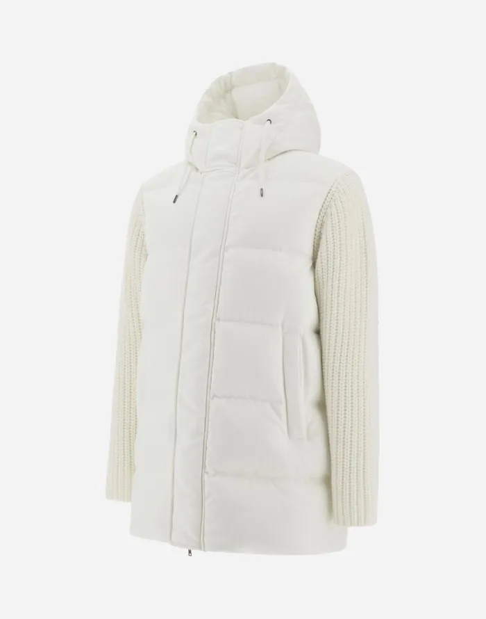 Herno JACKET IN CASHMERE SILK AND KNIT Ivory Men Long Down Jackets