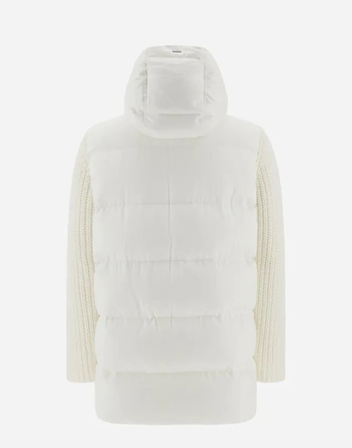 Herno JACKET IN CASHMERE SILK AND KNIT Ivory Men Long Down Jackets