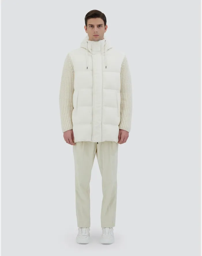 Herno JACKET IN CASHMERE SILK AND KNIT Ivory Men Long Down Jackets