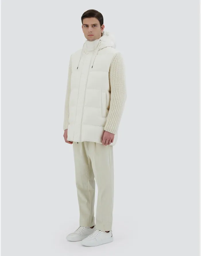 Herno JACKET IN CASHMERE SILK AND KNIT Ivory Men Long Down Jackets