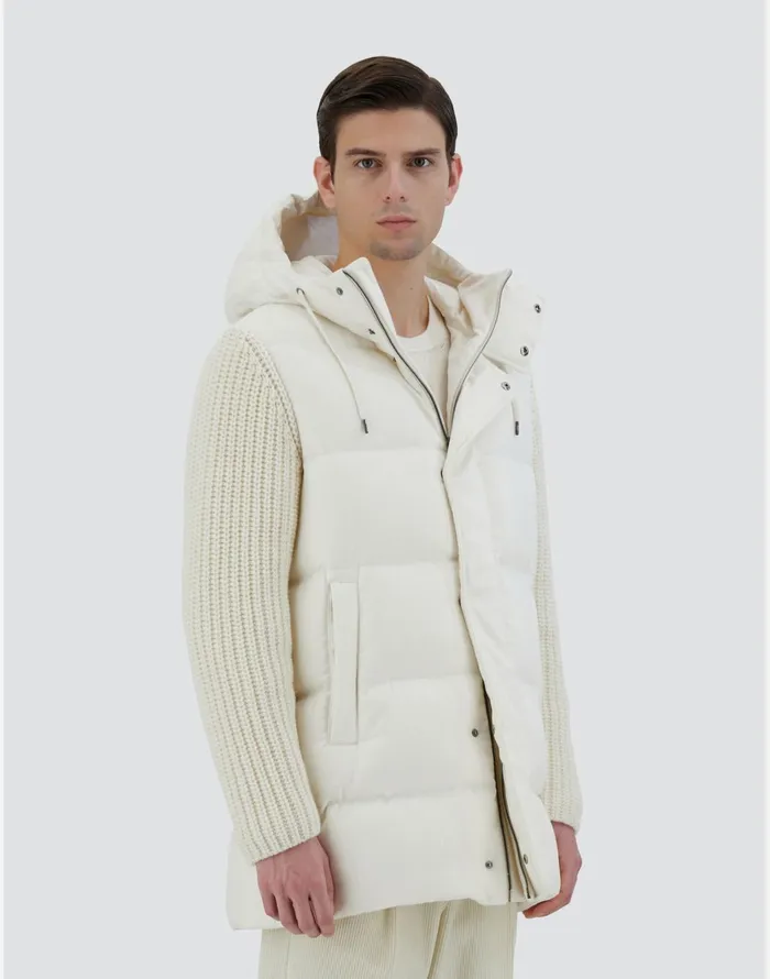 Herno JACKET IN CASHMERE SILK AND KNIT Ivory Men Long Down Jackets