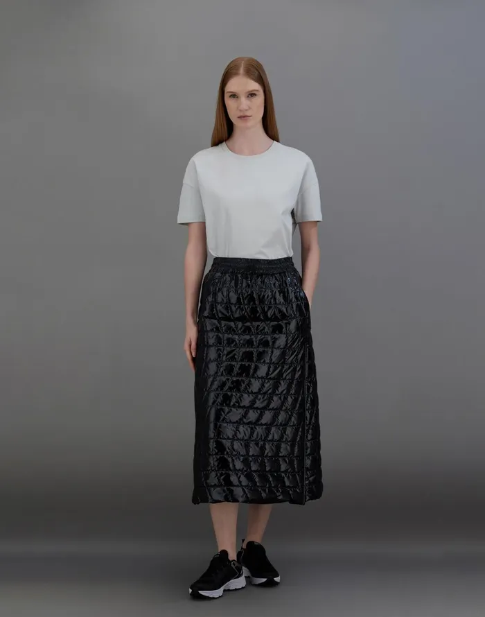 Herno LAMINAR SKIRT IN 2 LAYERS GLAZED RIPSTOP Black Women Skirts and Dresses