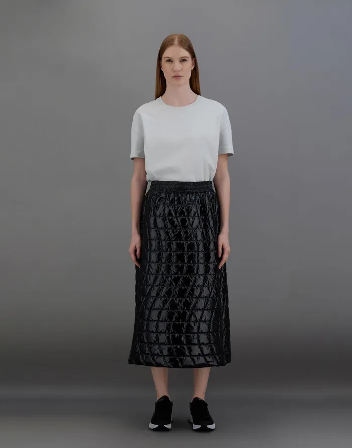 Herno LAMINAR SKIRT IN 2 LAYERS GLAZED RIPSTOP Black Women Skirts and Dresses