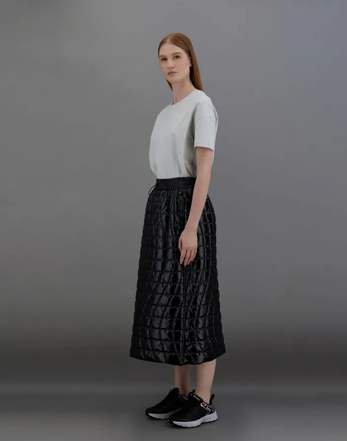 Herno LAMINAR SKIRT IN 2 LAYERS GLAZED RIPSTOP Black Women Skirts and Dresses