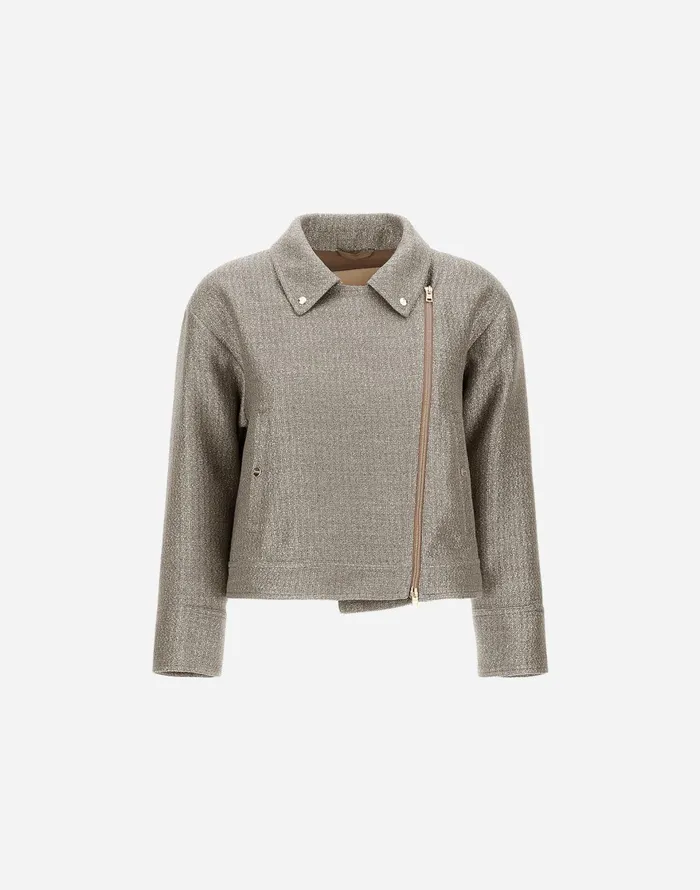 Herno METALLIC BOUCL BIKER JACKET Dove Grey Women Parka and Jackets