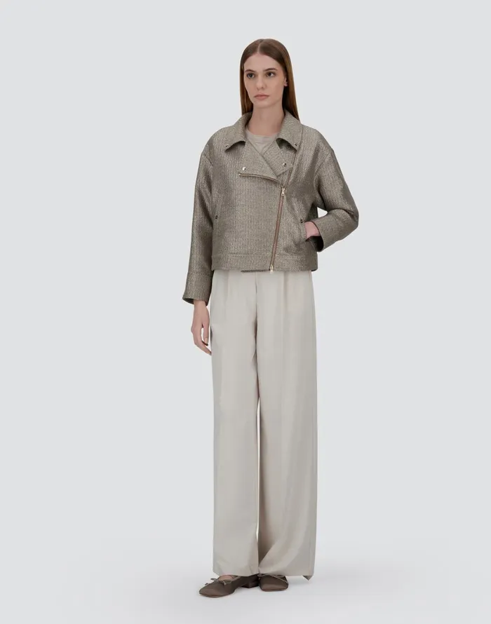 Herno METALLIC BOUCL BIKER JACKET Dove Grey Women Parka and Jackets