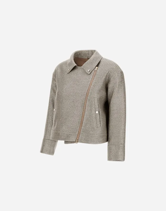 Herno METALLIC BOUCL BIKER JACKET Dove Grey Women Parka and Jackets