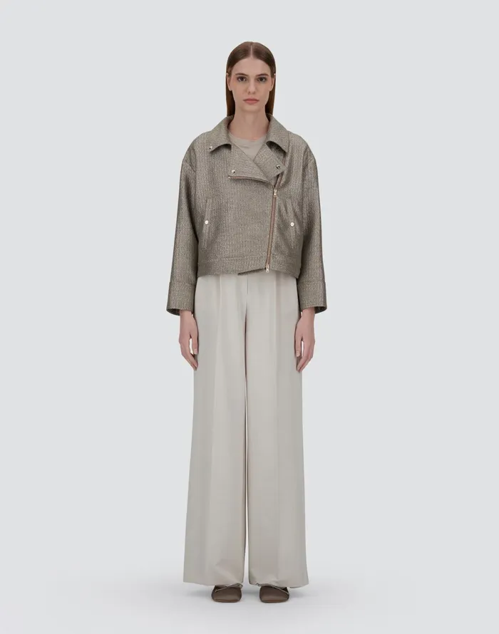 Herno METALLIC BOUCL BIKER JACKET Dove Grey Women Parka and Jackets