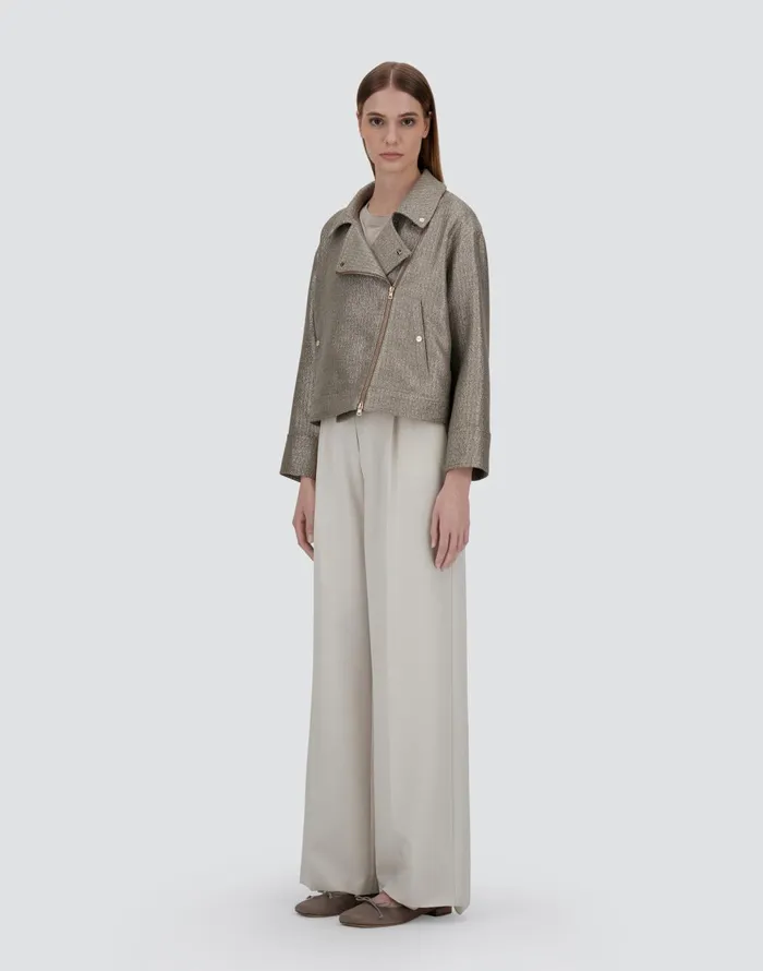 Herno METALLIC BOUCL BIKER JACKET Dove Grey Women Parka and Jackets