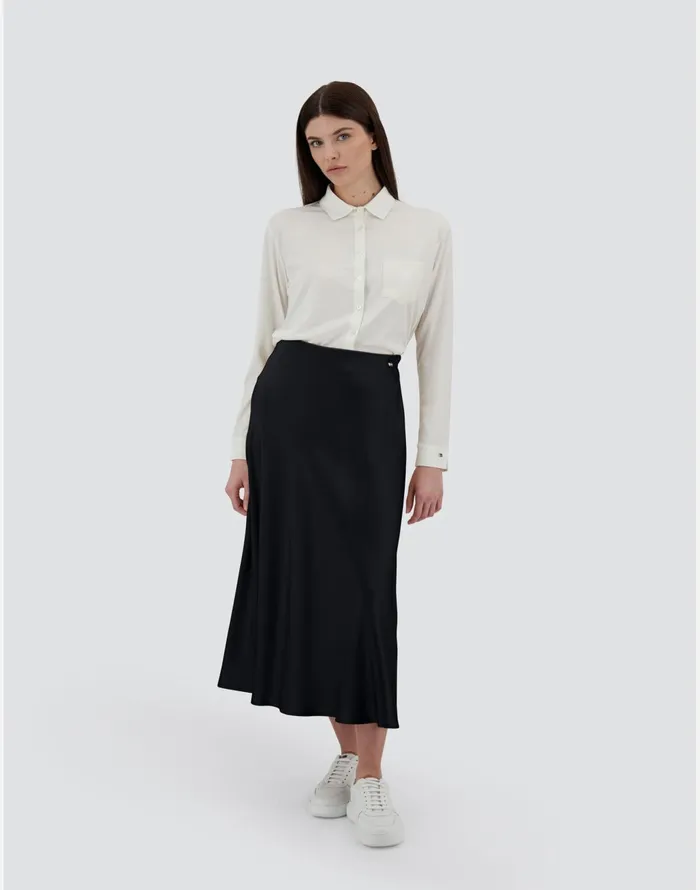 Herno RESORT SKIRT IN SATIN EFFECT Black Women Skirts and Dresses
