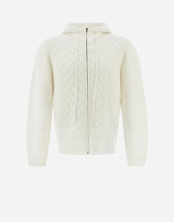 Herno SWEATSHIRT IN WOOL CASHMERE CABLE White Men Sweaters and Cardigan