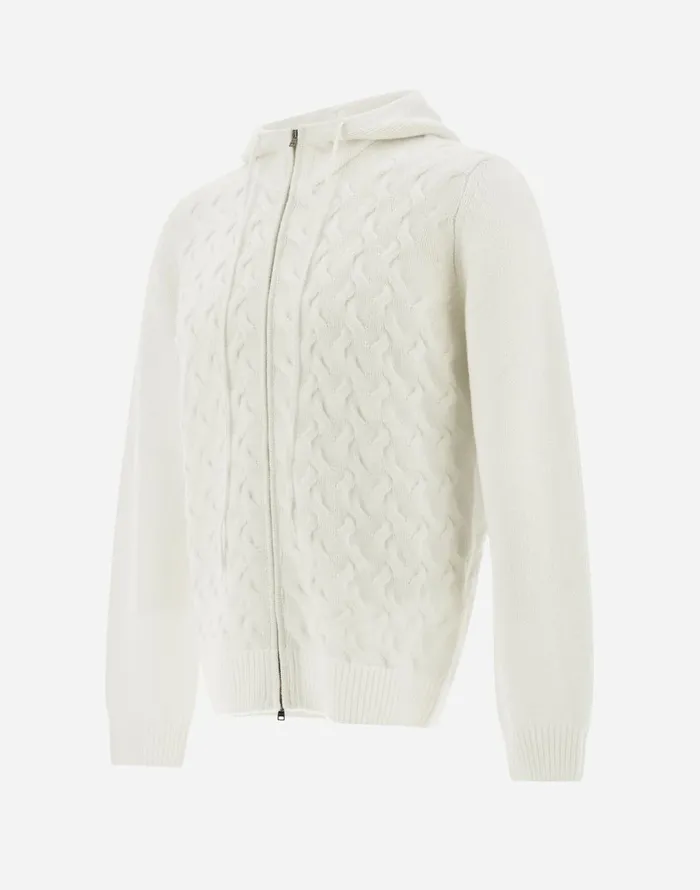 Herno SWEATSHIRT IN WOOL CASHMERE CABLE White Men Sweaters and Cardigan