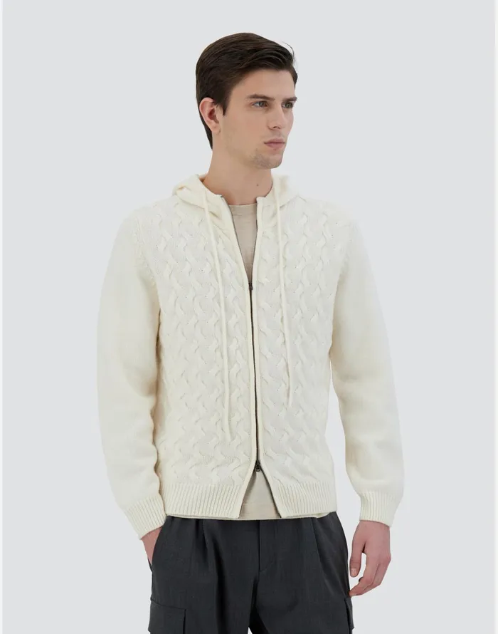 Herno SWEATSHIRT IN WOOL CASHMERE CABLE White Men Sweaters and Cardigan