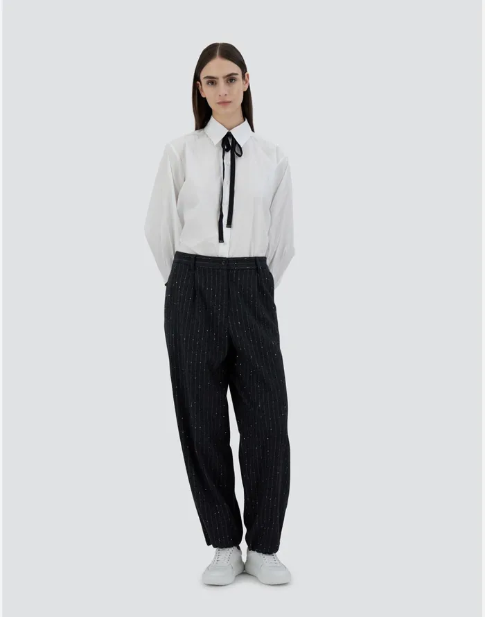 Herno TROUSERS IN TWINKLEPINSTRIPED Grey Women Trousers