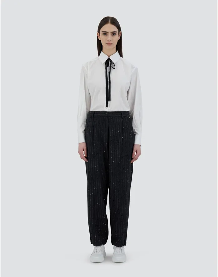 Herno TROUSERS IN TWINKLEPINSTRIPED Grey Women Trousers