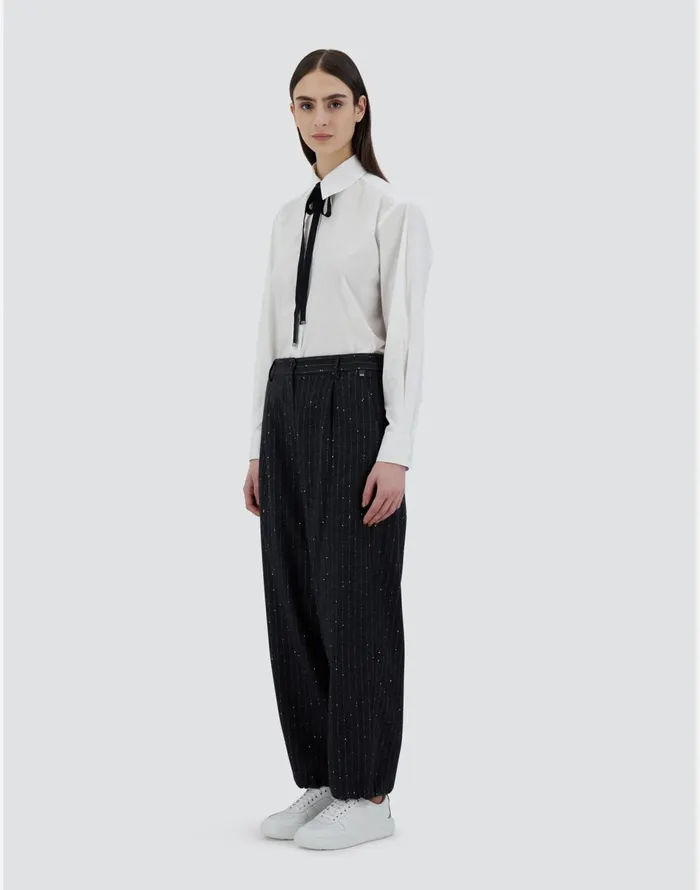 Herno TROUSERS IN TWINKLEPINSTRIPED Grey Women Trousers