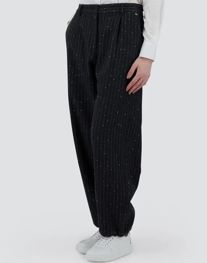 Herno TROUSERS IN TWINKLEPINSTRIPED Grey Women Trousers